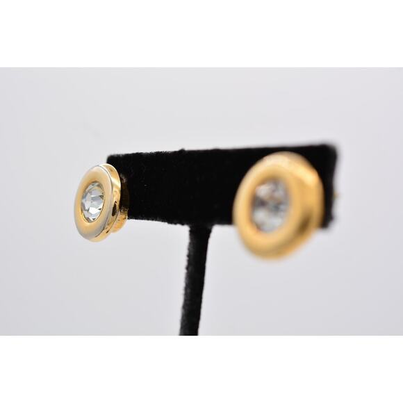 KJL for Avon Vintage Stud Earrings Post Round Rhinestone Crystal Signed BinAI - Picture 3 of 12